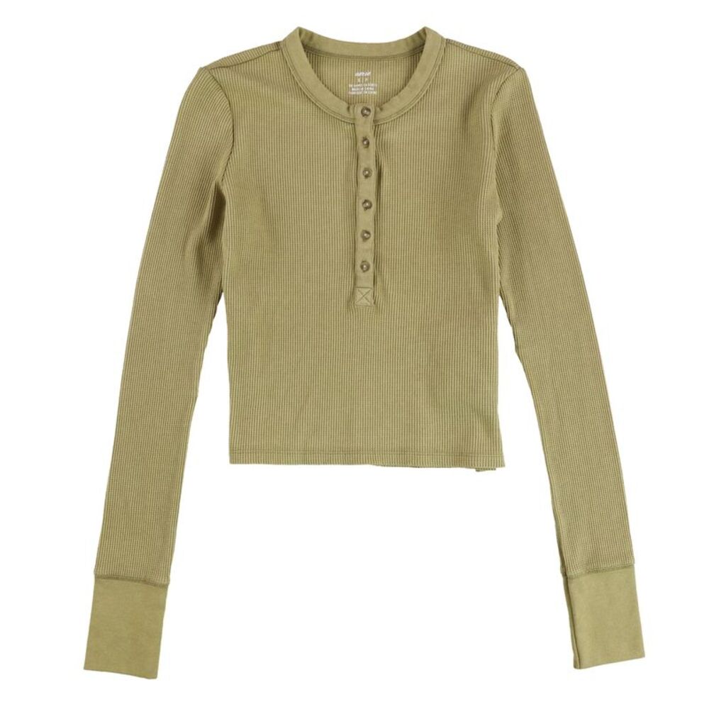 American Eagle Womens Waffle Henley Shirt, SAM